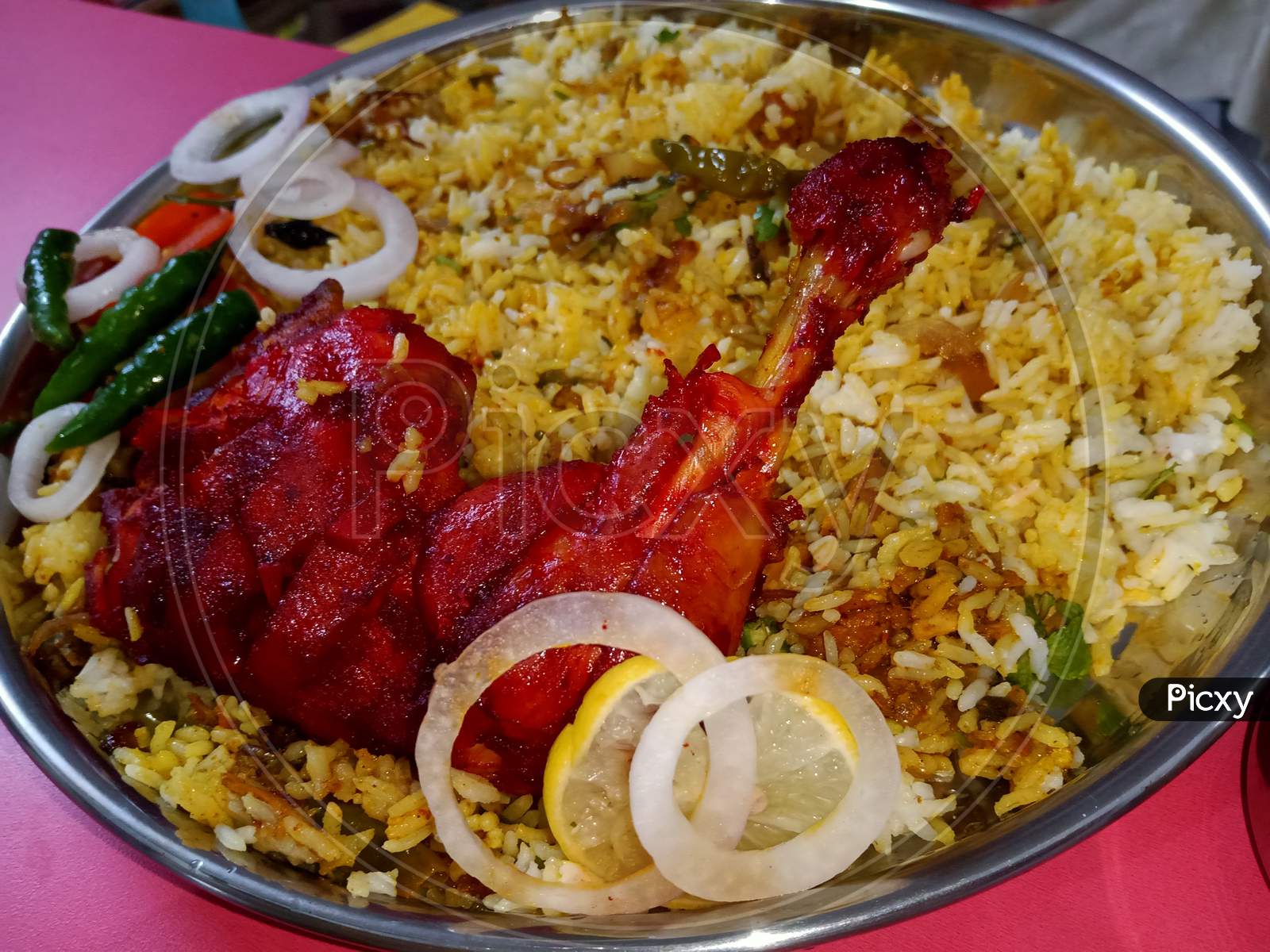 Delicious Chicken Biriyani, Chicken pulao, Chicken platter, Chicken Leg