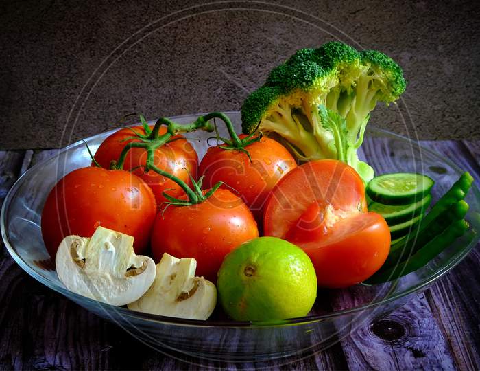 Colorful Fresh Vegetables In Dark