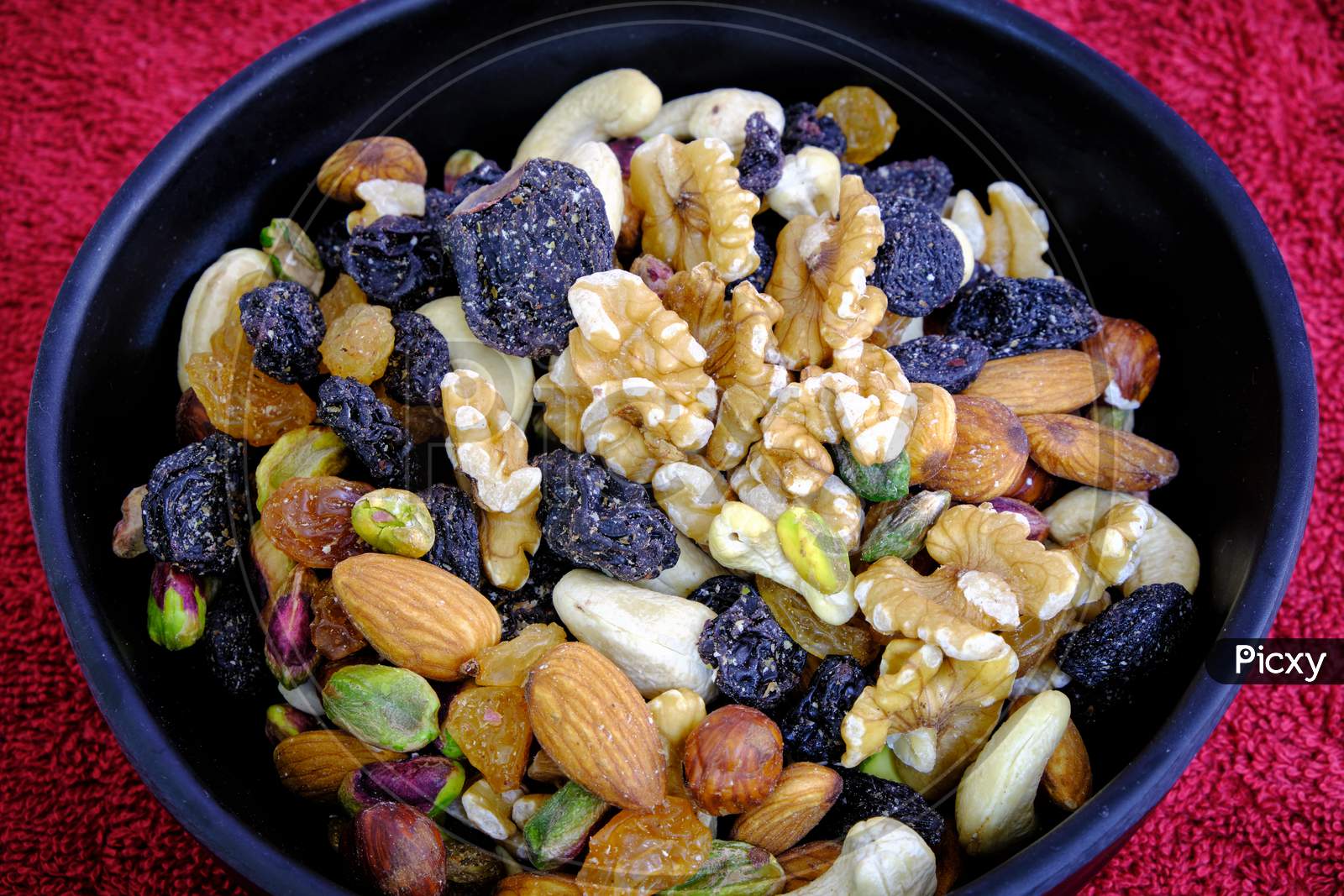 Bowl With A Mixture Of Dried Fruit And Nuts