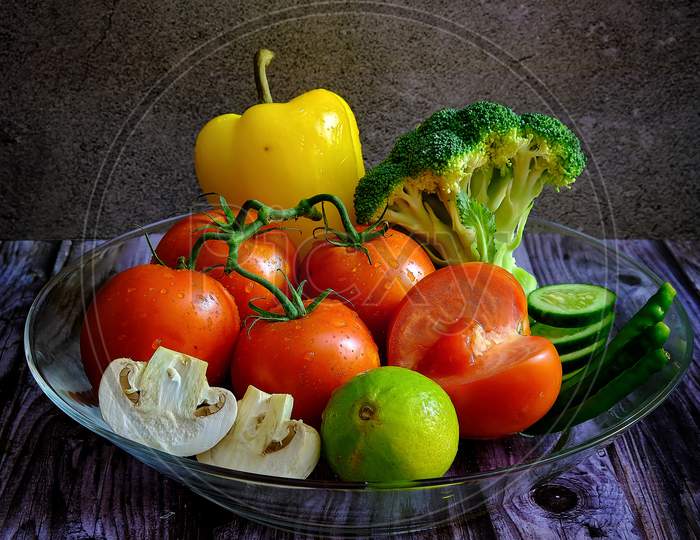 Fresh Healthy Colorful Vegetables In Dark