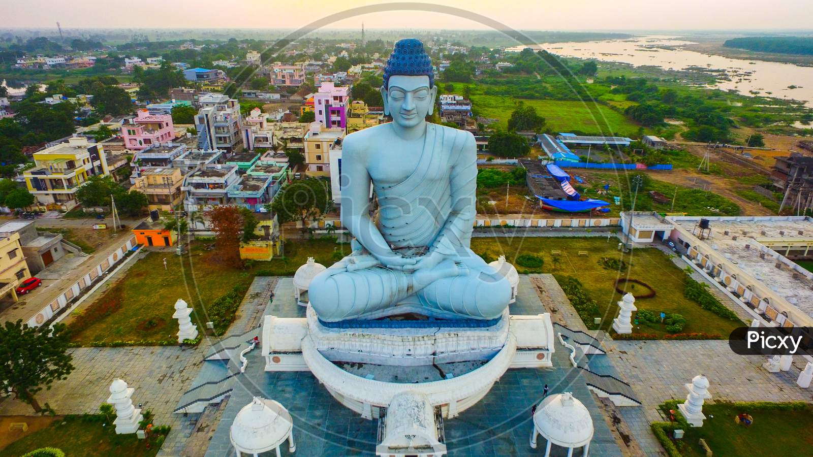 Tall buddha statue in Amaravathi Vijayawada AndhraPradesh India