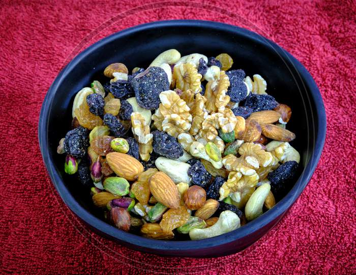 Bowl With A Mixture Of Dried Fruit And Nuts