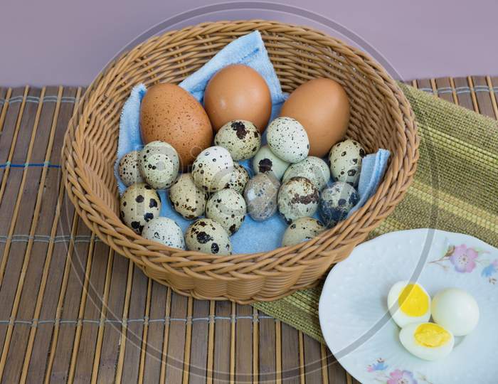 Quail Eggs On Basket