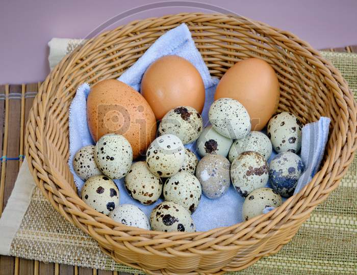 Quail Eggs On Basket