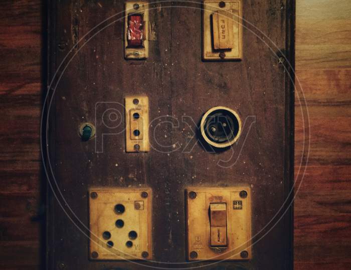 Old wooden electronic components