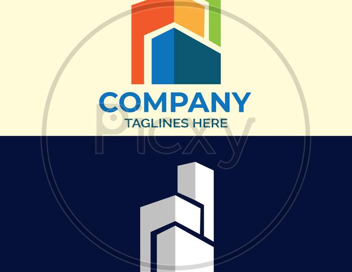 Property Building Logo Template Design With Double Color