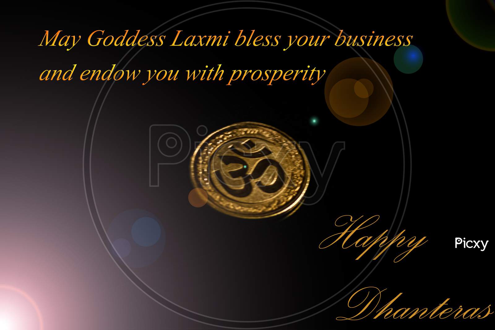 Illustration of Happy Dhanteras with a coin on a black background