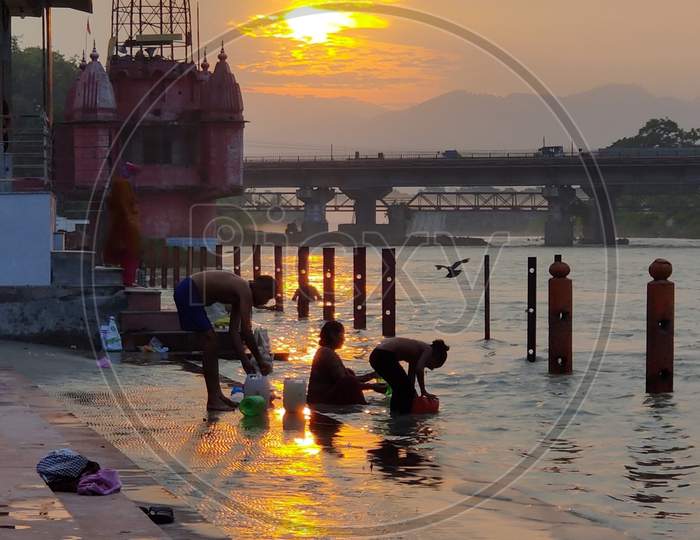 A beautiful morning on the ghat of the River Ganga