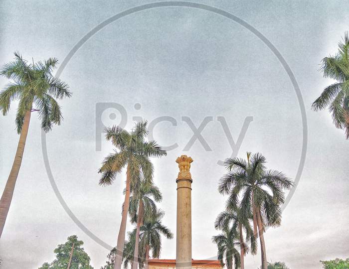 Ashoka pillar in the sunset national Emblem of India
