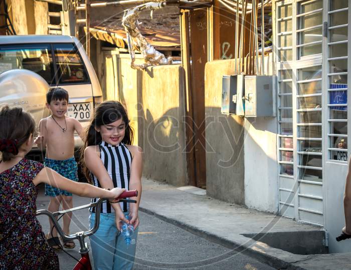 Kids Playing In Old City Street Tbilisi Georgia. August 25, 2018, Editorial Use Only