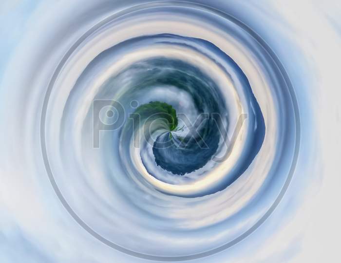 Creative abstract art with blue and white swirl