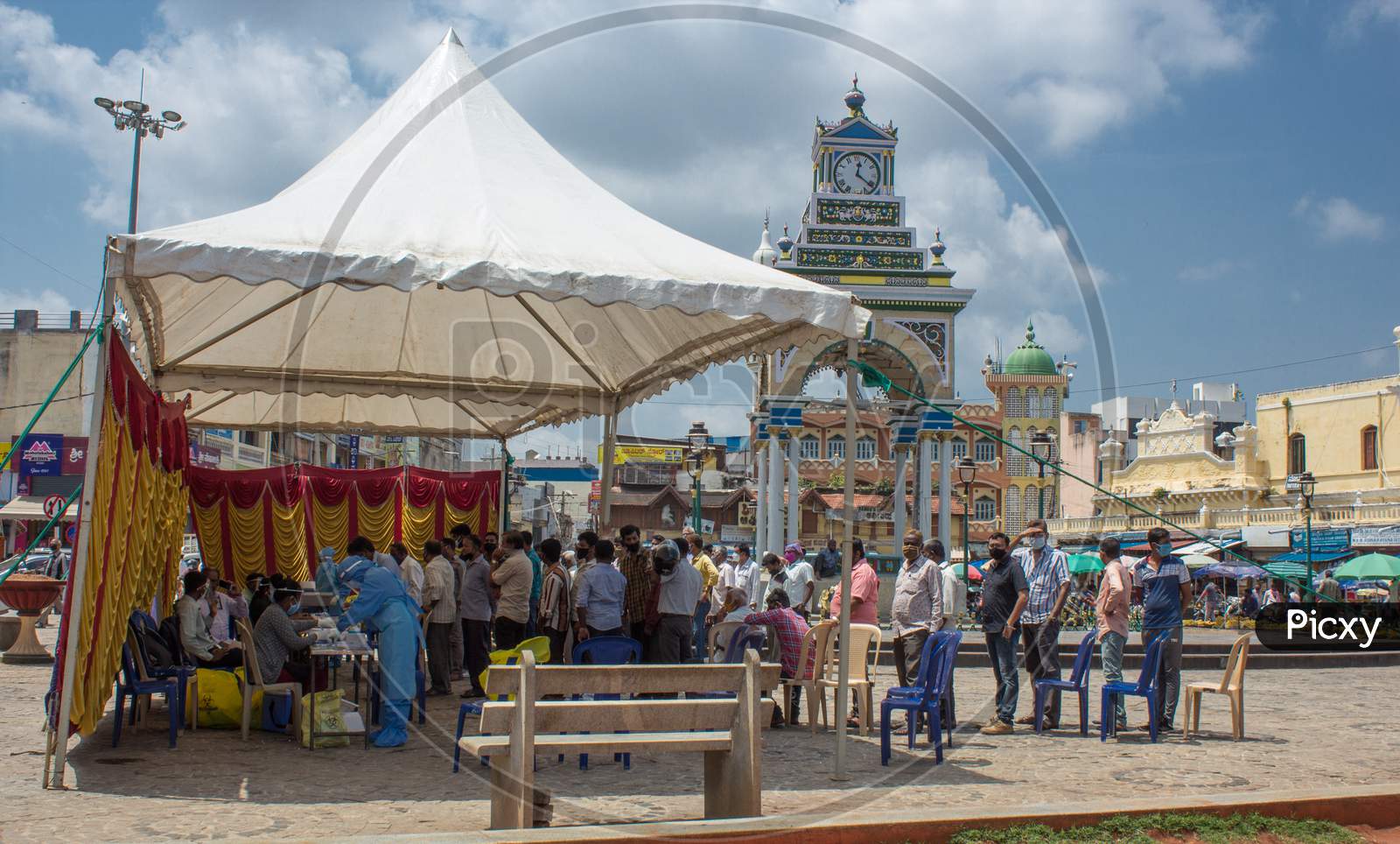 A Covid 19 Testing Tent is erected in the heart of Mysuru city to facilitate the Public due to the Spiking  of Corona cases in Karnataka/India.