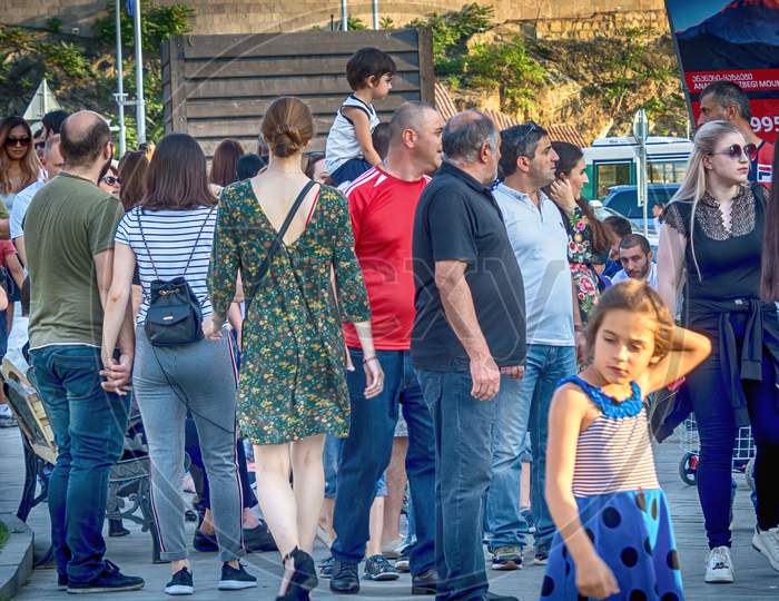 Tourist Gathering In Rike Park Tbilisi Georgia, August 25 2018, Editorial Use Only