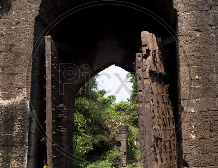 View Of Kalaburagi Fort Back Entrance Gate & Door Isolated