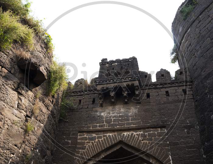 Close Shot Of Kalaburagi Fort Back Entrance Gate Inner Decorated Arch View