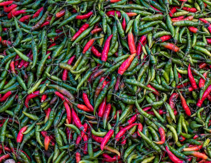 A lot of Fresh organic Green and red hot chili