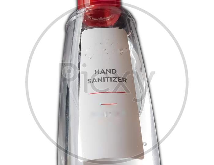 Closeup Of Hand Sanitizer Bottle Isolated On White Background