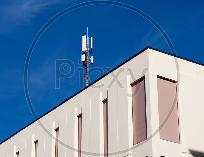 Telecommunication Antenna Of 4G And 5G Network On A Building In Bellinzona, Switzerland