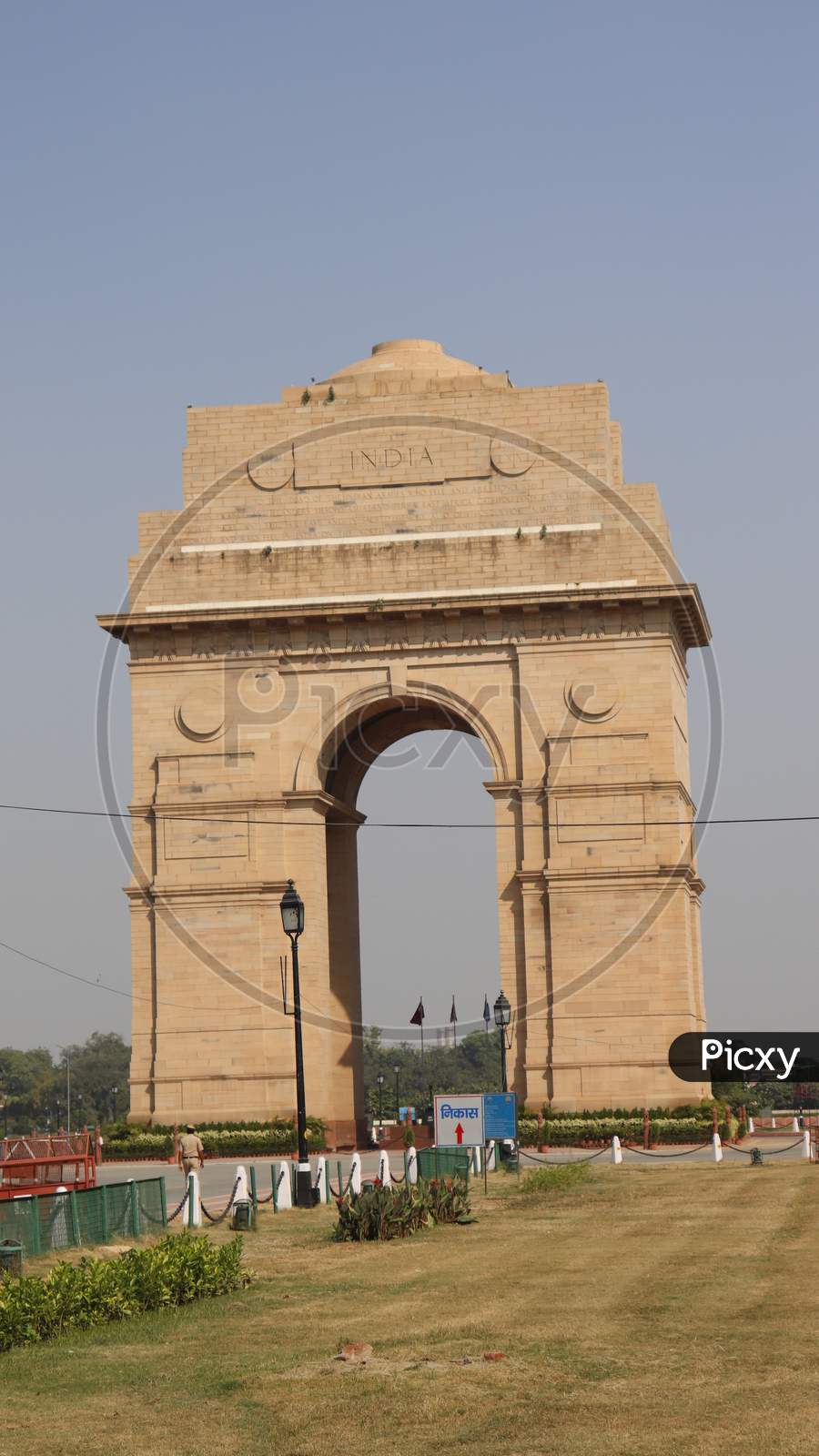 India Gate, Rajpath , New Delhi/India- OCTOBER 02 2020: Due to covid 19 no visitor. No traffic. Silent road.