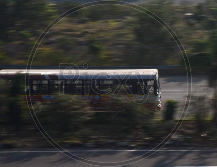 A TSRTC City bus on ORR, Hyderabad