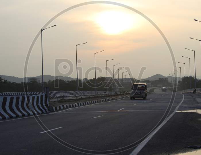 Vechiles moving over Warangal-Hyderabad National highway 163