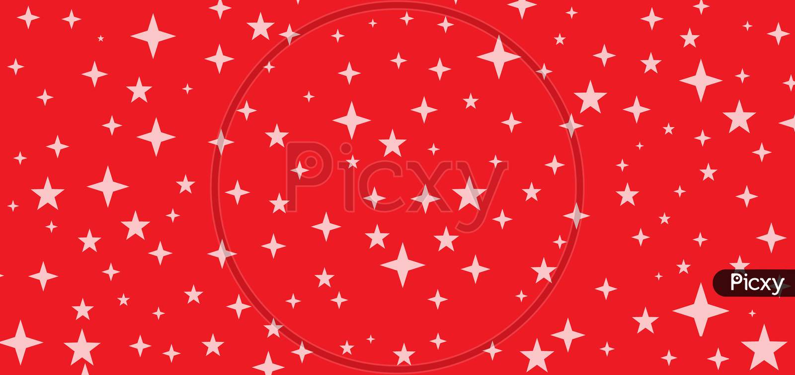 Abstract seamless pattern of stars of different sizes in red color.