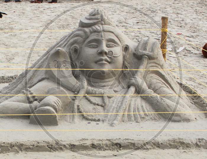 Sand art of  Lord Shiva at coastal area of West Bengal