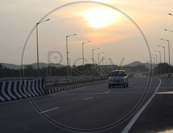 Vechiles moving over Warangal-Hyderabad National highway 163