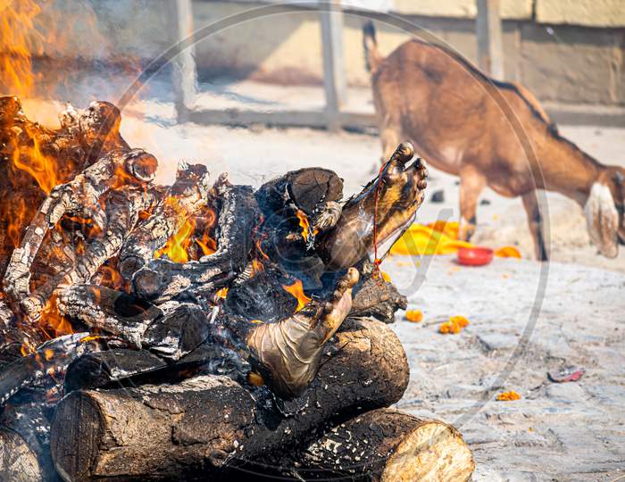 A Burning Pyre At Ghat Of Varanasi