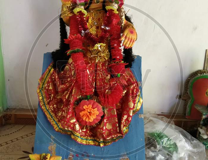 Agartala, Tripura / India - November 8 2020 : Old Idols Of Hindu Gods, Laxmi Idol