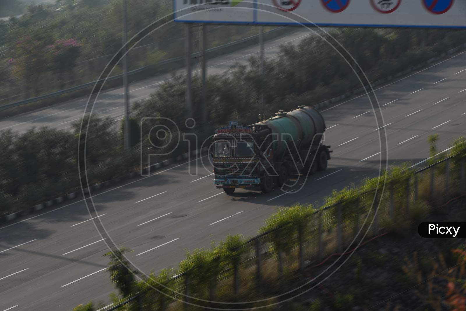 a fast moving Lorry on the Highway in Hyderabad