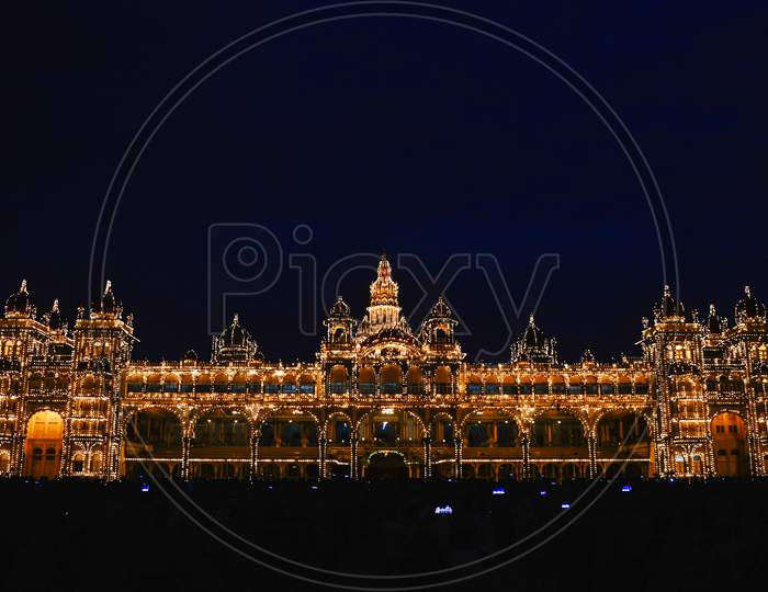 Night Glowing Light View of Mysore Palace