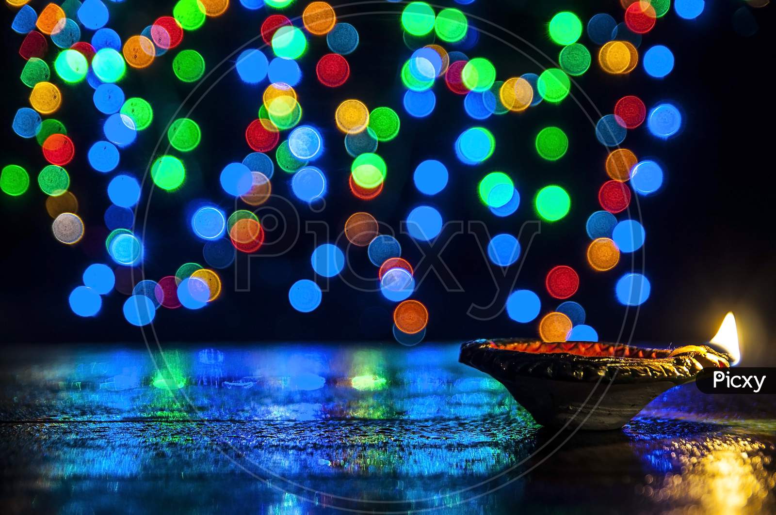 The multi colored festive lighting.