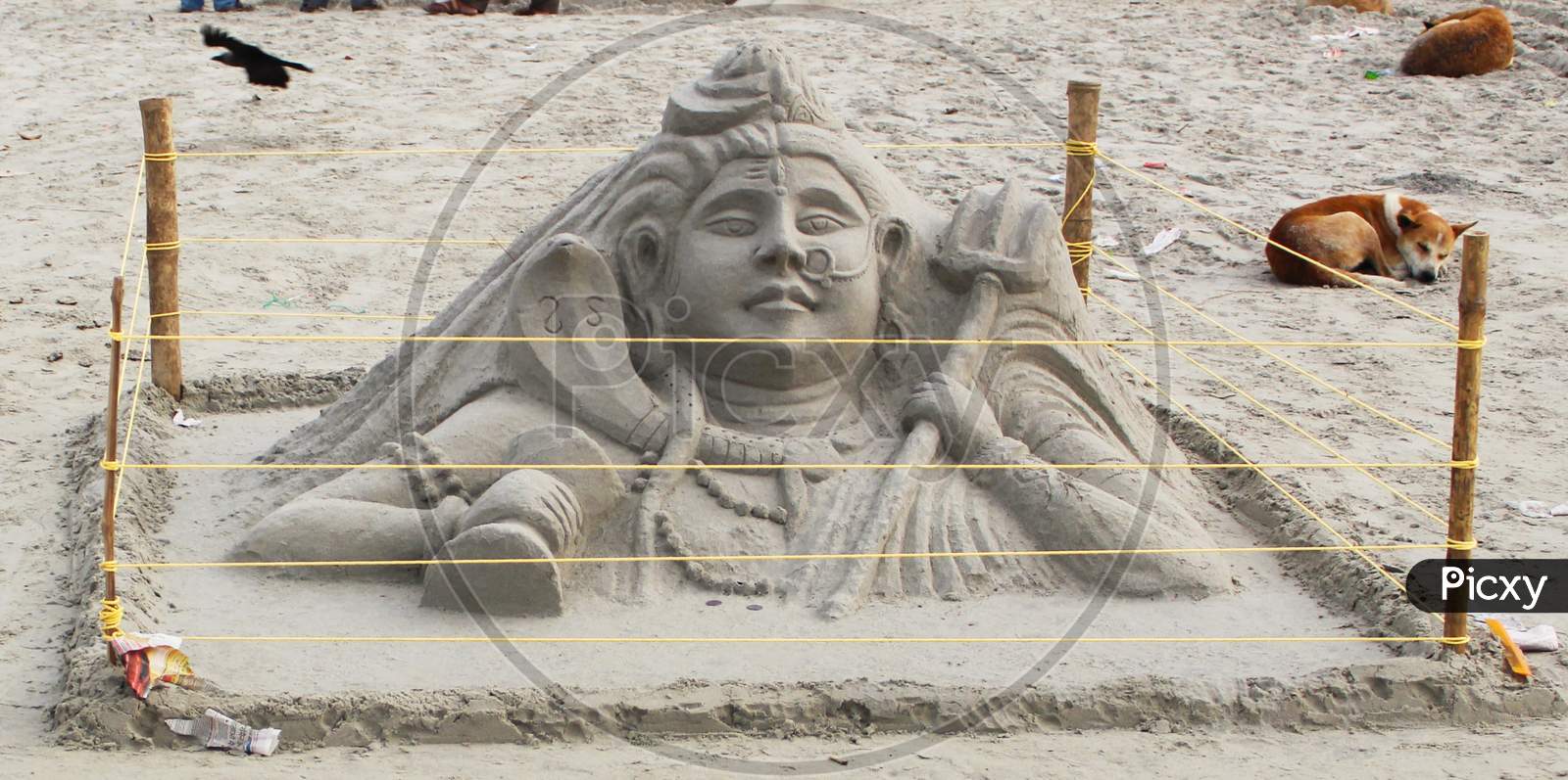 Sand art of  Lord Shiva at coastal area of West Bengal