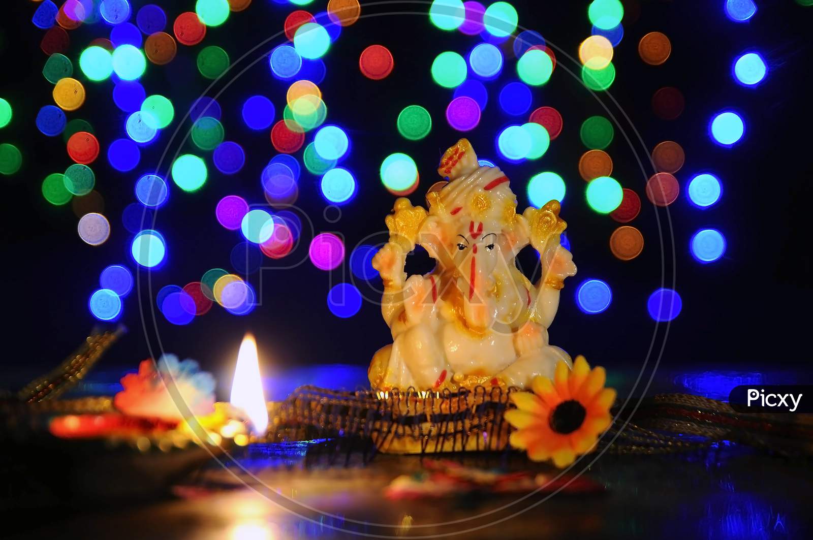 Shree Ganesha in ceremonial lights.