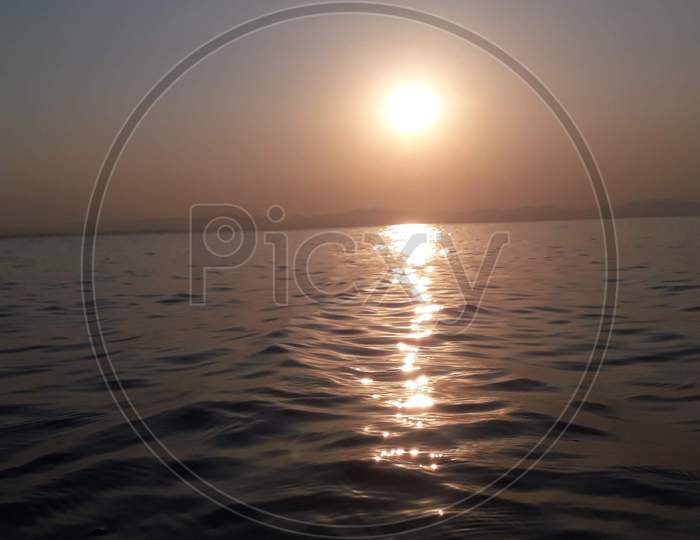 Beautiful Reflection Of sunset  , Godavari River, Telangana