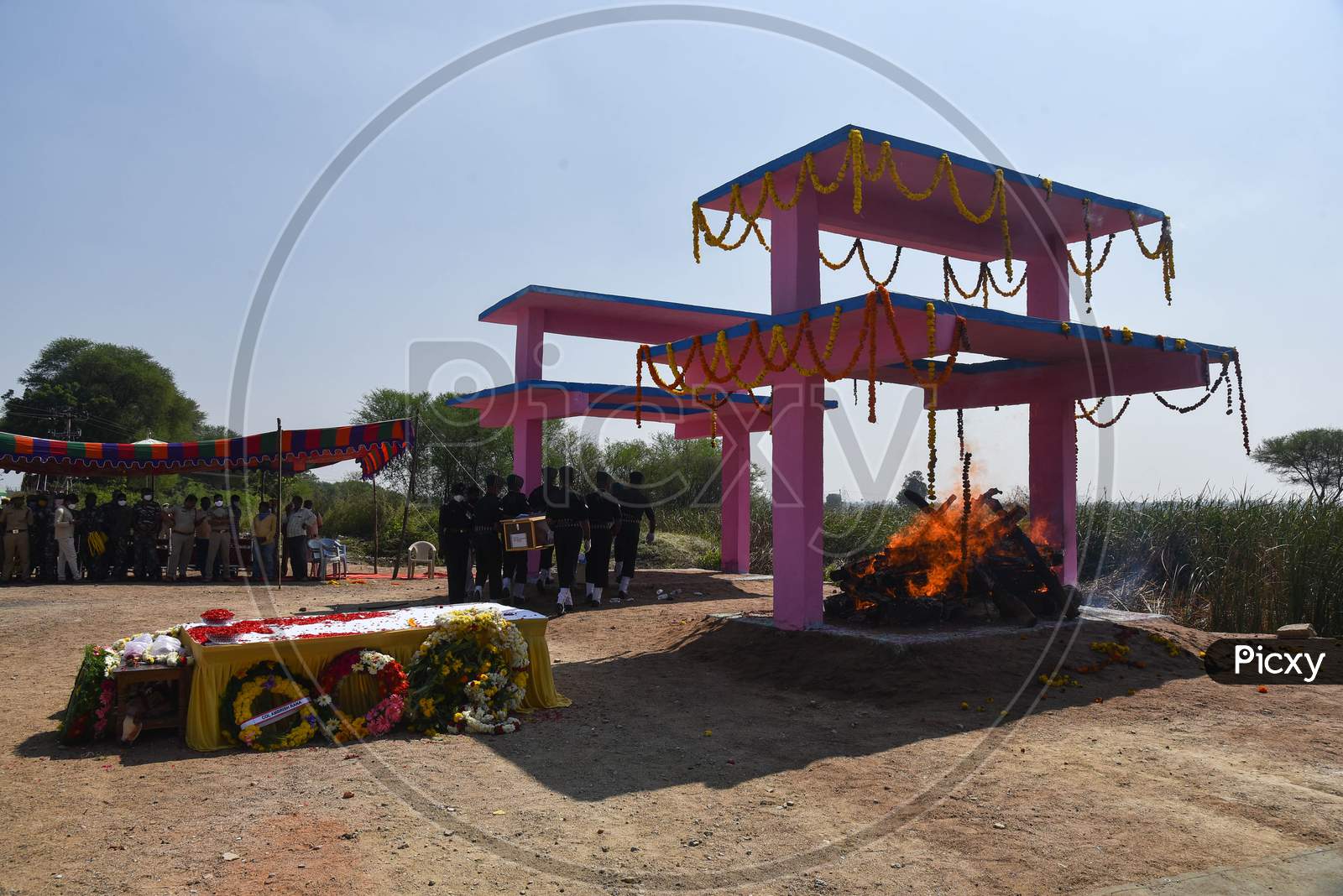 Soldiers at the funeral of soldier Ryada Mahesh, 26, from Telangana's Nizamabad district, who was martyred in the encounter along with three others at Machil sector of Kupwara district in Jammu and Kashmir on Sunday.