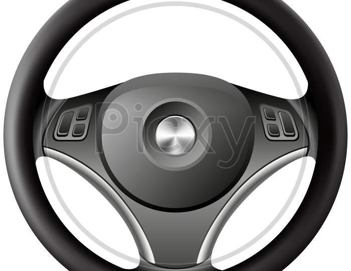 3d car steering wheel with white background