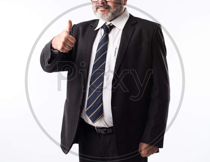 Portrait Of An Asian Indian Senior Successful Businessman Celebrating Victory