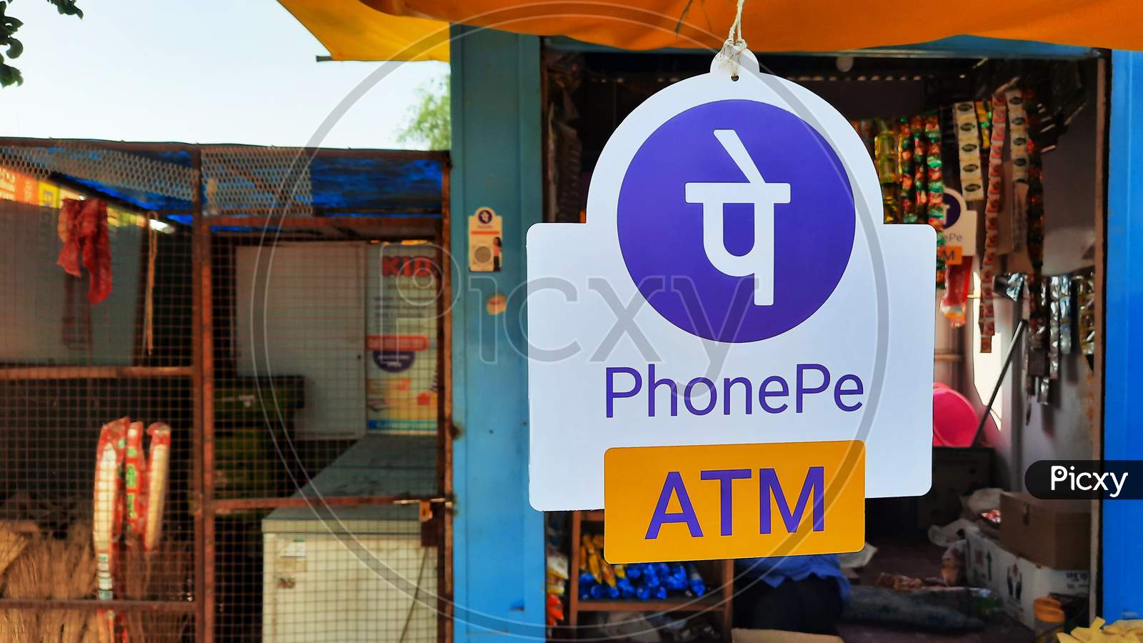 Jhunjhunun, India - 10.28.2020 : Phonepe Atm Stickers Outside A Small Shop