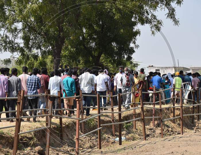 People attend the funeral of soldier Ryada Mahesh, 26, from Telangana's Nizamabad district, who was martyred in the encounter along with three others at Machil sector of Kupwara district in Jammu and Kashmir on Sunday.