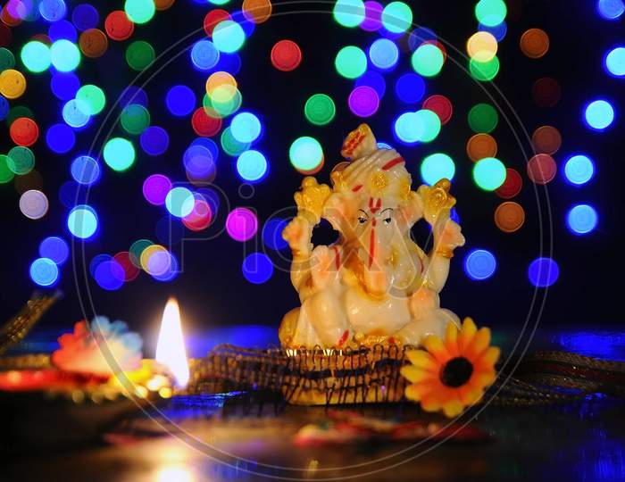 Shree Ganesha in ceremonial lights.