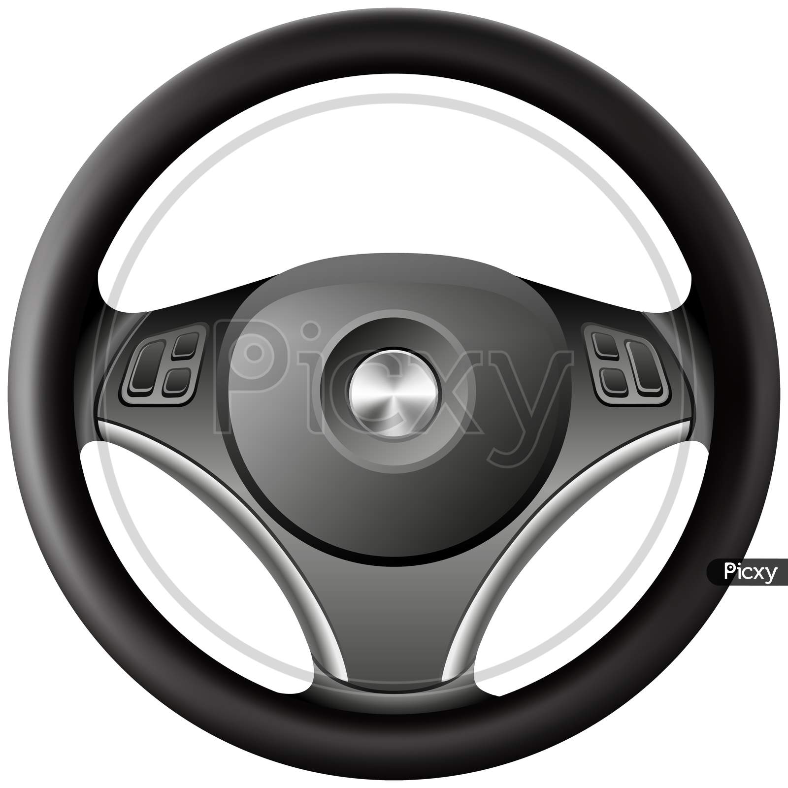 3d car steering wheel with white background