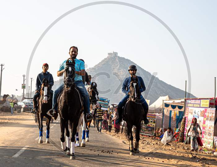 Man Doing Horse Rideing At Pushkar Camel Festival.