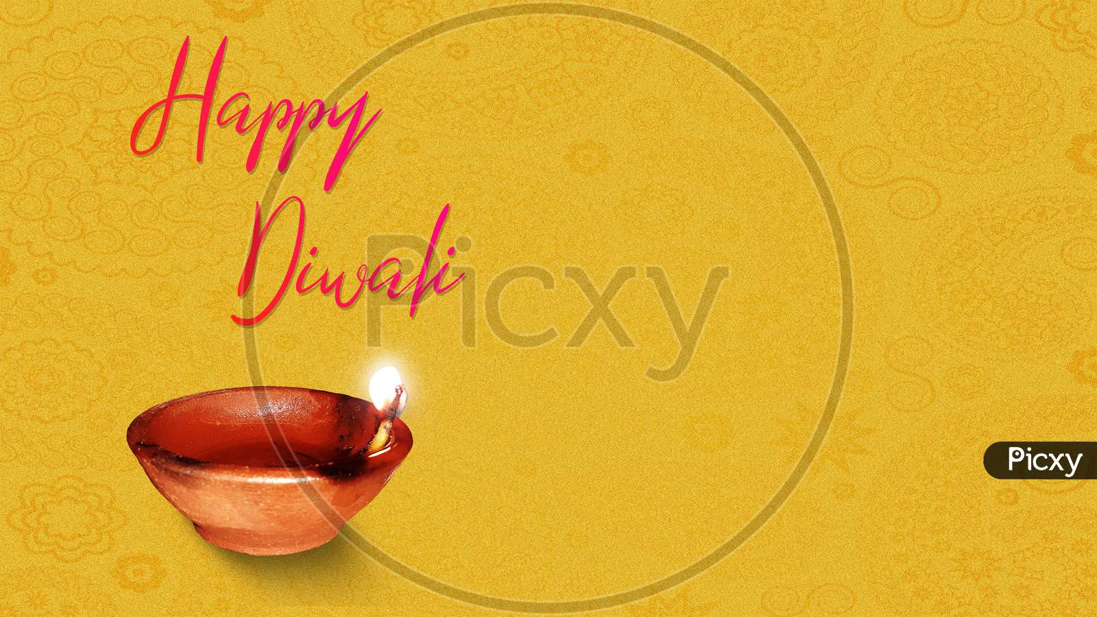 Happy Diwali Stylish Text Greetings With Clay Lamp Flame In Golden Background