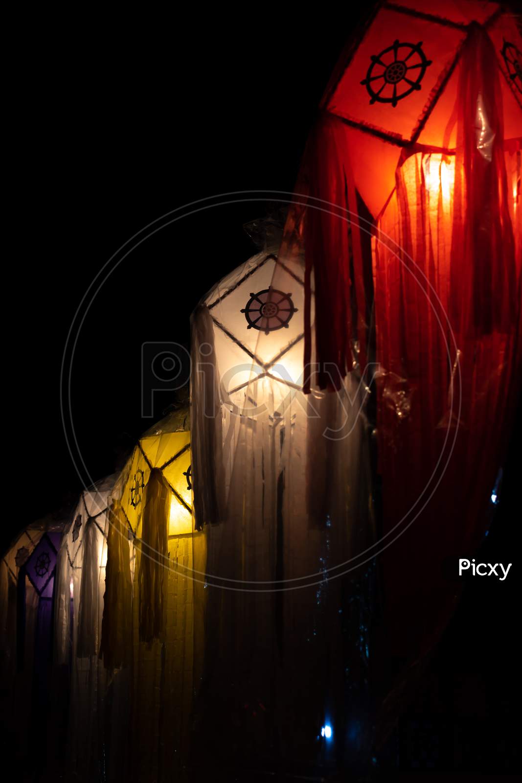 Image of Colorful Vesak Decorations In Home Night Photography ...
