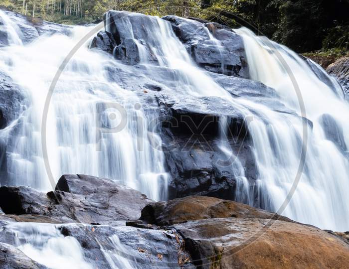 Long Exposure Photography Of A Waterfall In Deniyaya