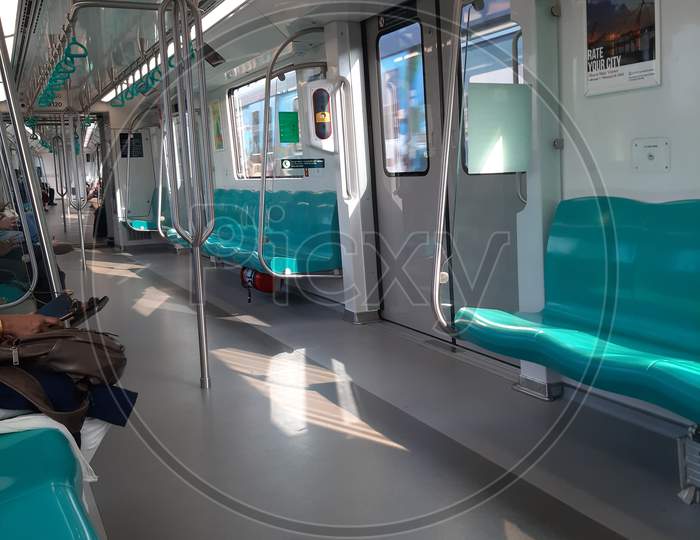 Interiors of Cochin metro rail.