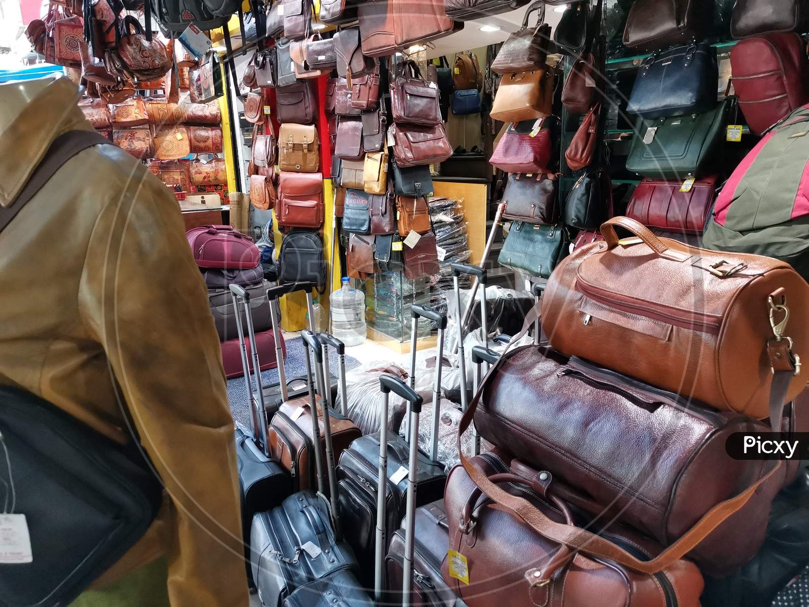Leather bag shop in Kolkata India.