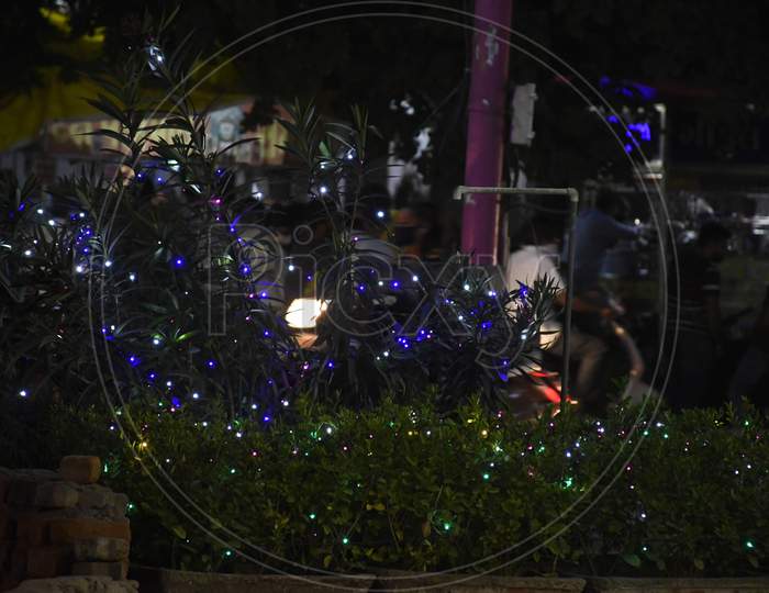 DATE 12/11/2020, Lighting decoration on street at Gandhidham, Kutch-Gujarat, India Diwali Celebration